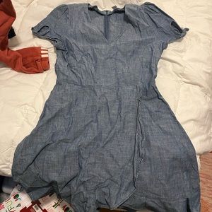 Jcrew chambray wrap dress with ruffles at hem